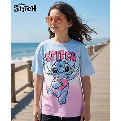 Pine Kids Disney 100% Cotton Knit Half Sleeves Drop Shoulder T-Shirt With Lilo & Stitch Graphics - Multicolour