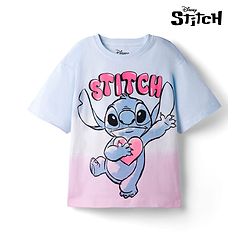 Pine Kids Disney 100% Cotton Knit Half Sleeves Drop Shoulder T-Shirt With Lilo & Stitch Graphics - Multicolour