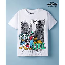 Pine Kids Disney Single Jersey Knit Half Sleeves T-Shirt with Mickey Mouse & Friends Graphic - White
