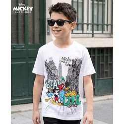 Pine Kids Disney Single Jersey Knit Half Sleeves T-Shirt with Mickey Mouse & Friends Graphic - White