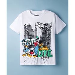 Pine Kids Disney Single Jersey Knit Half Sleeves T-Shirt with Mickey Mouse & Friends Graphic - White