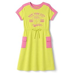 Pine Kids Cotton Knit Dress with Half Sleeves and New York City Text Print - LimeGreen