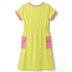 Pine Kids Cotton Knit Dress with Half Sleeves and New York City Text Print - LimeGreen