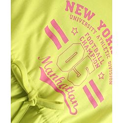 Pine Kids Cotton Knit Dress with Half Sleeves and New York City Text Print - LimeGreen