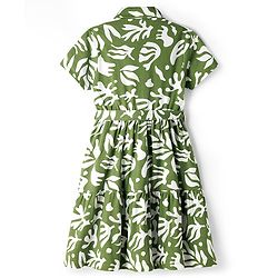 Pine Kids Cotton Knit Half Sleeves Frock With Leaf Print - Multicolor