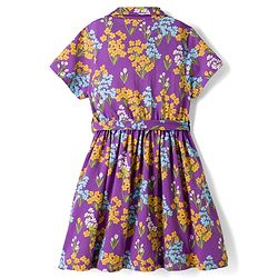 Pine Kids Cotton Knit Half Sleeves Frock with Belt & Floral Print - Multicolor