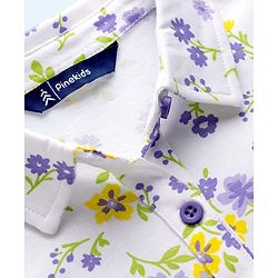 Pine Kids Cotton Knit Half Sleeves Floral Printed Shirt Style Tiered Frock - White
