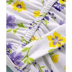 Pine Kids Cotton Knit Half Sleeves Floral Printed Shirt Style Tiered Frock - White