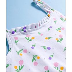 Pine Kids Cotton Knit Sleeveless Floral Printed Tiered Frock - White