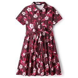 Pine Kids Cotton Knit Half Sleeves Frock With Floral Print - Multicolor