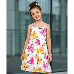 Pine Kids 100% Cotton Woven Sleeveless Floral Printed Frock - Multicolour