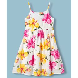 Pine Kids 100% Cotton Woven Sleeveless Floral Printed Frock - Multicolour