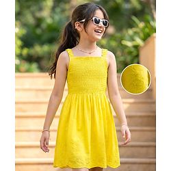 Pine Kids 100% Cotton Woven Sleeveless Frock With Floral Embroidery - Yellow