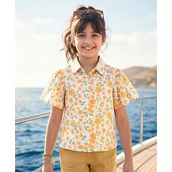 Pine Kids Cotton Knit Half Sleeves Floral Printed Top - Multicolor