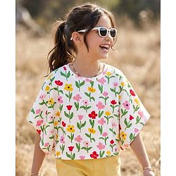 Pine Kids 100% Cotton Knit Sleeveless Floral Printed Top - Multicolour