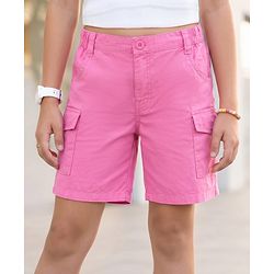 Pine Kids Denim Woven Solid Shorts - Pink