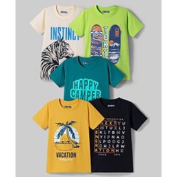 Pine Kids Cotton Knit T-Shirts Graphic Print Round Neck Half Sleeves Multi Colors 4-5 Years