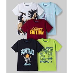 Pine Kids Cotton Knit T-Shirts Graphic Print Round Neck Half Sleeves Multi Colors 4-5 Years