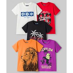 Pine Kids Cotton Knit T-Shirts Half Sleeves Round Neck Graphic Print Multi Colors 5-6 Years