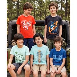 Pine Kids Cotton Knit T-Shirts Graphic Print Multi Colors Pack Of 5 4-5 Years