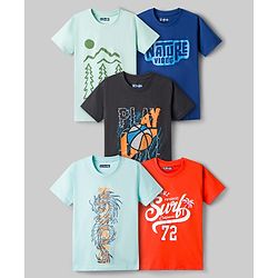 Pine Kids Cotton Knit T-Shirts Graphic Print Multi Colors Pack Of 5 4-5 Years