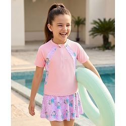 Pine Kids Half Raglan Sleeves Printed Two Piece Swimsuit - Pink