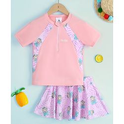 Pine Kids Half Raglan Sleeves Printed Two Piece Swimsuit - Pink