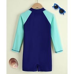 Pine Active Raglan Full Sleeves Legged Swimsuit - Navy Blue