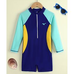 Pine Active Raglan Full Sleeves Legged Swimsuit - Navy Blue