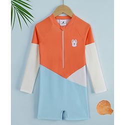 Pine Active Full Raglan Sleeves Legged Swimsuit With Bunny Print - Orange