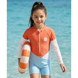 Pine Active Full Raglan Sleeves Legged Swimsuit With Bunny Print - Orange