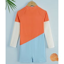 Pine Active Full Raglan Sleeves Legged Swimsuit With Bunny Print - Orange