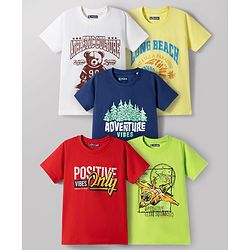 Pine Kids Cotton Knit T-Shirts Half Sleeves Graphic Print Multi Colors 5-6 Years