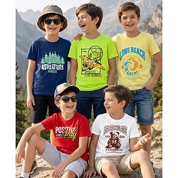 Pine Kids Cotton Knit T-Shirts Half Sleeves Graphic Print Multi Colors 5-6 Years