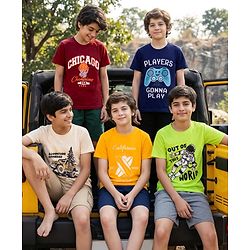 Pine Kids Cotton Knit Half Sleeves Printed T-Shirt Pack of 5 - Multicolor