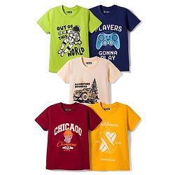 Pine Kids Cotton Knit Half Sleeves Printed T-Shirt Pack of 5 - Multicolor