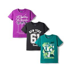 Pine Kids Cotton Knit Half Sleeves T-Shirts with Text Graphic Pack of 3 - Multicolor