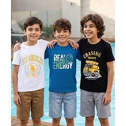 Pine Kids Cotton Knit Half Sleeves T-Shirts with Text Print Pack of 3 - Multicolor