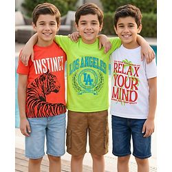 Pine Kids Cotton Knit Half Sleeves T-Shirts with Text Print Pack of 3 - Multicolor