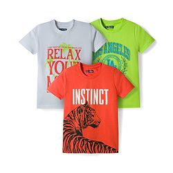 Pine Kids Cotton Knit Half Sleeves T-Shirts with Text Print Pack of 3 - Multicolor