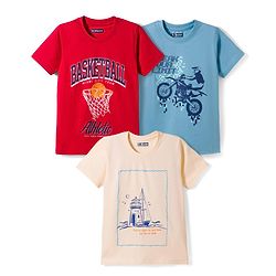 Pine Kids Cotton Knit Half Sleeves T-Shirts with Sport Print Pack of 3 - Multicolor
