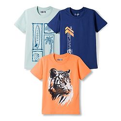 Pine Kids Cotton Knit Half Sleeves T-Shirts with Tiger & Tree Print Pack of 3 - Multicolour