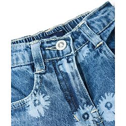 Pine Kids Denim Woven Shorts With Floral Print - Blue