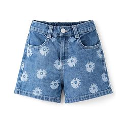 Pine Kids Denim Woven Shorts With Floral Print - Blue