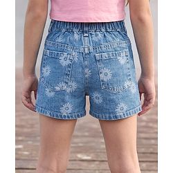Pine Kids Denim Woven Shorts With Floral Print - Blue