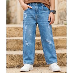 Pine Kids Denim Woven Full Length Distressed Jeans - Blue