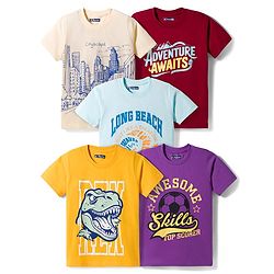 Pine Kids Cotton Knit Half Sleeves Printed T-Shirts Pack of 5 - Multicolor