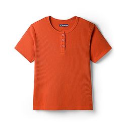 Pine Kids Cotton Blend Knit Half Sleeves Solid Colour Textured T-Shirt - Rust Orange