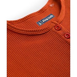 Pine Kids Cotton Blend Knit Half Sleeves Solid Colour Textured T-Shirt - Rust Orange