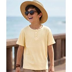 Pine Kids Cotton Blend Knit Half Sleeves Solid Colour Textured T-Shirt - Rust Orange